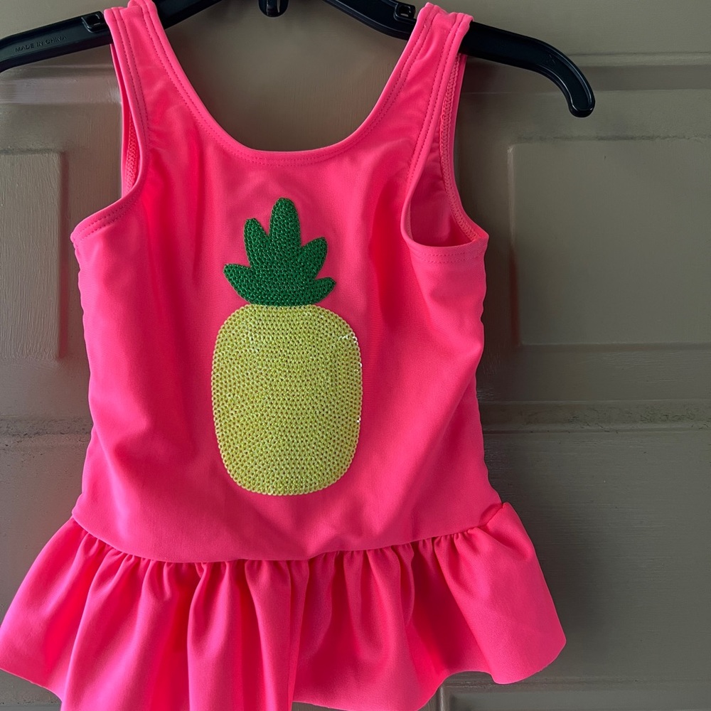 Cat and Jack Pineapple Swim Tankini Ruffle Top Hot Pink Size 18 Months